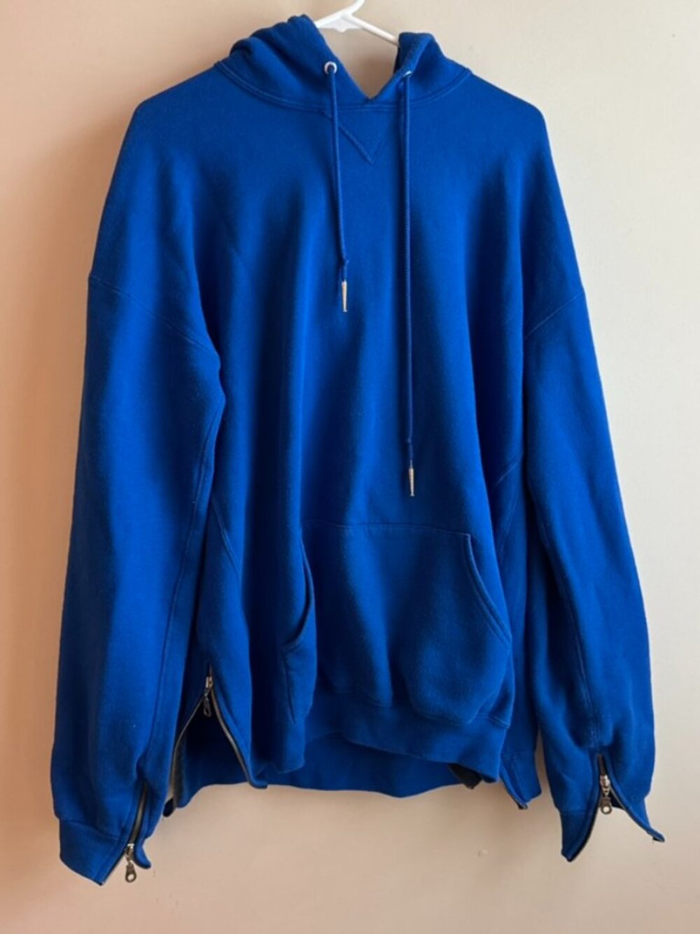 Vintage Long Blue Hoodie Zipper Sleeves Slits Gold Hardware Punk Edgy Rock Edge